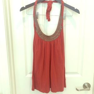 Burnt rust orange halter top w/ metal detail